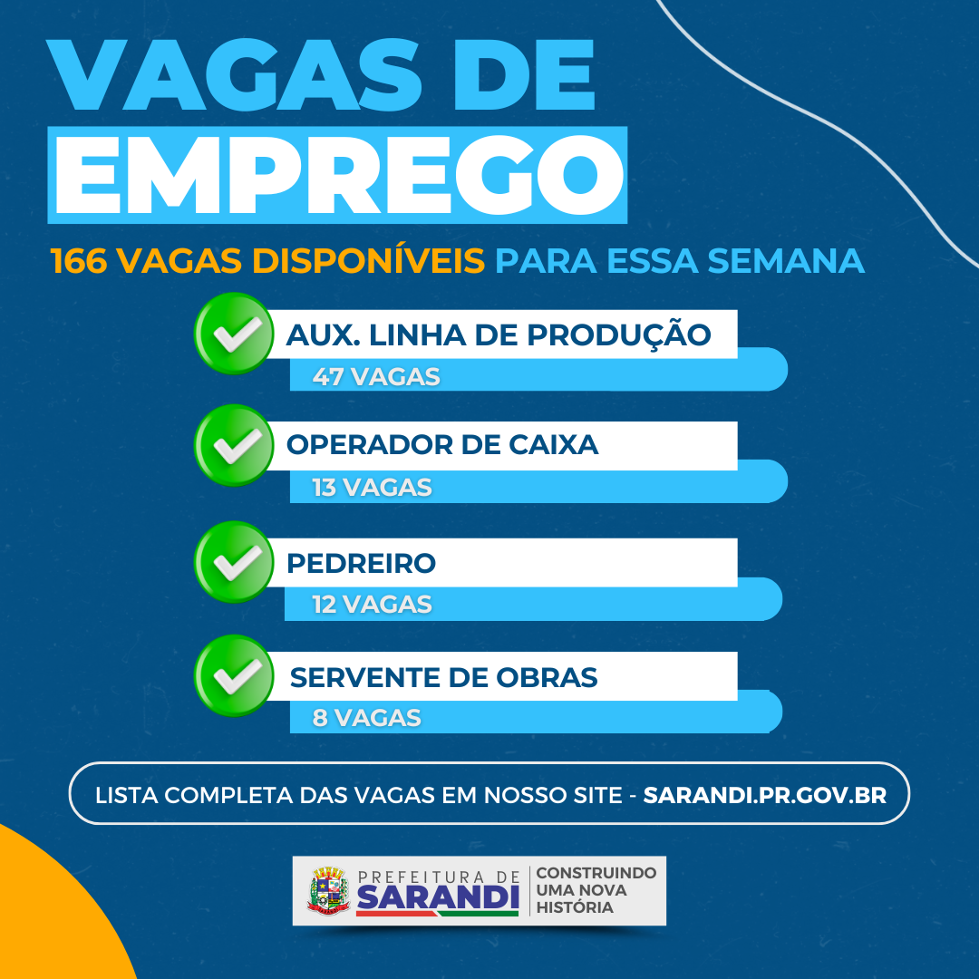 Agência do trabalhador de Sarandi inicia semana ofertando 166 vagas de emprego